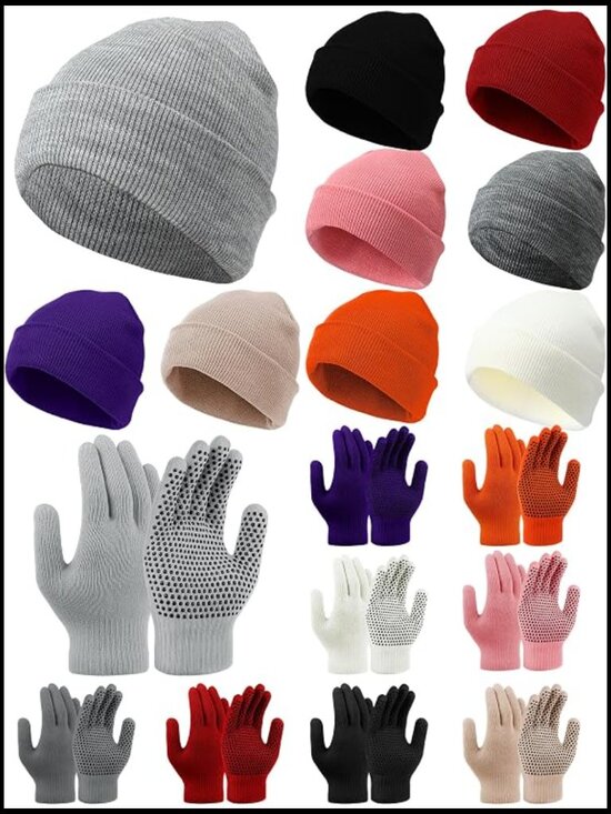 40 Pcs Winter Beanie & Glove Sets Fleece Lined Unisex Warm Hat Gloves Bulk Hillban 18 Pcs Winter Beanie Hat Gloves Set with Warm Socks  main image 4